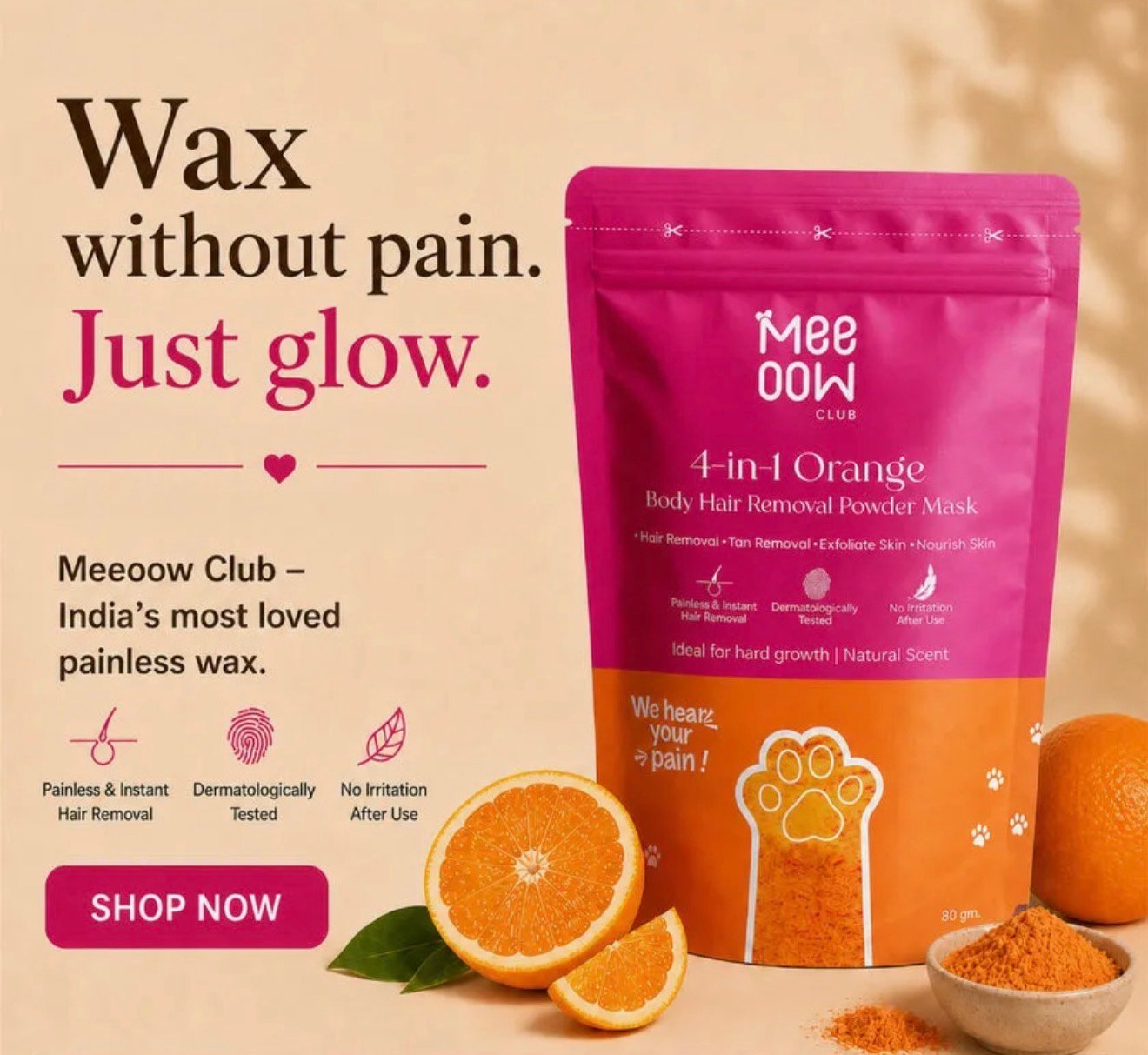 Screenshot Meeoow Club 10 Min Painless Body Wax Orange Hair Removal Powder 100g Gentle Effective Formula For Smooth Skin And Easy At Home Use - Image 1